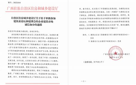 冶建公司獲自治區(qū)住建廳、南寧市住建局通報表揚(yáng)并獲誠信加分