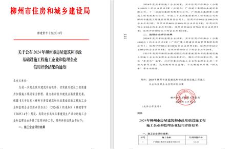 冶建位列榜首！2024年度柳州市施工企業(yè)信用評(píng)價(jià)結(jié)果公布